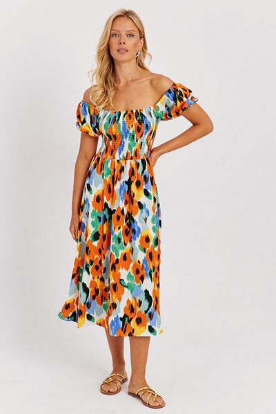 Cool & Sexy Oranges elastisches gemustertes Midikleid für Damen MON126