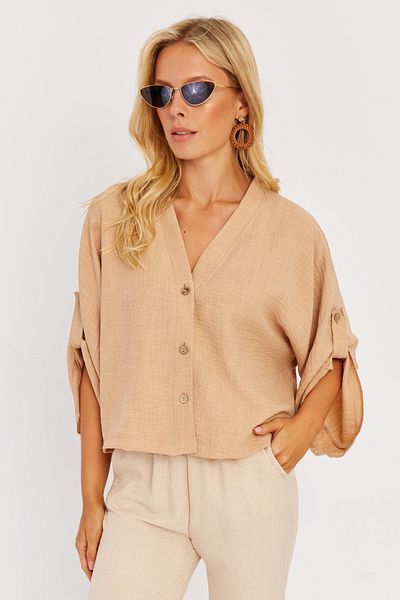 Cool & Sexy Women's Almond Bat Sleeve Short Shirt GÇ160