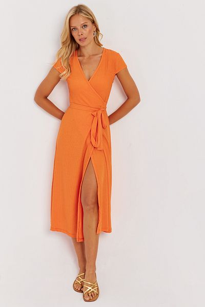 Cool & Sexy Orangefarbenes zweireihiges Midikleid für Damen EY2781