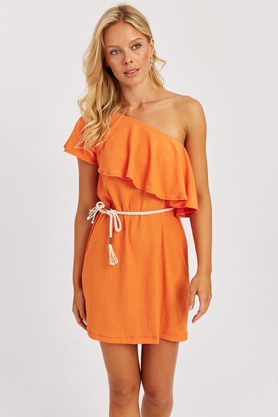 Cool & Sexy Damska pomarańczowa mini sukienka na jedno ramię EY2778