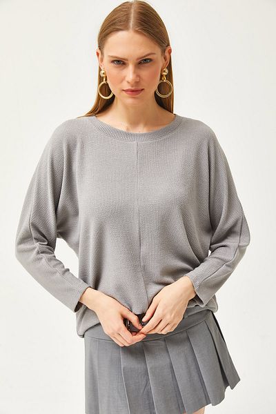 Olalook Γυναικεία γκρι μπλούζα Oversize Flowing Twist BLZ-19002564