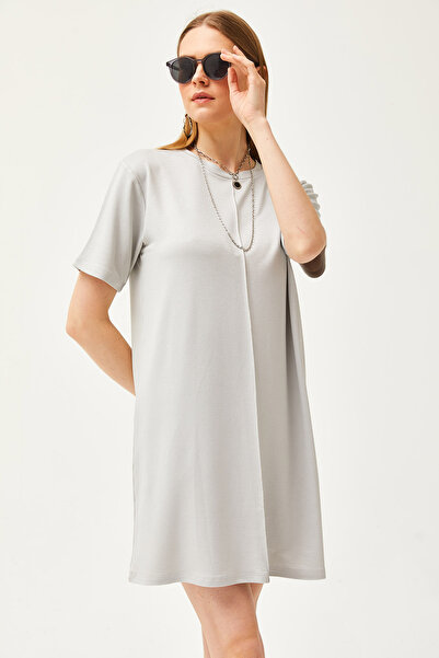 Olalook Women's Gray Stitched Front Soft Textured Mini Dress ELB-19002087