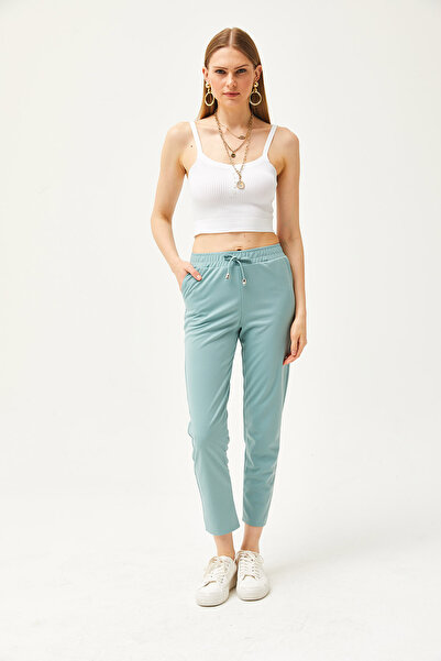 Olalook Kadın Su Yeşili Beli Lastikli Cepli Havuç Pantolon PNT-19000203