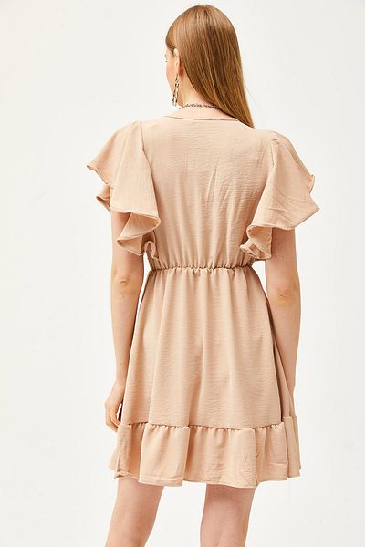 Olalook Dámské velbloudí šaty s dvouřadým límcem s podrobným rukávem ELB-19002079
