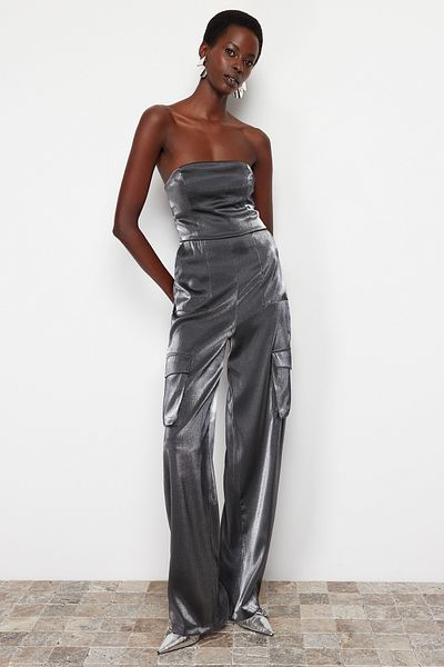 Trendyol Collection Anthracite Woven Glitter Jumpsuit TPRSS24TU00005