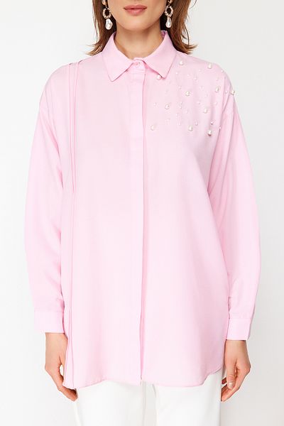 Trendyol Modest Bavlněná košile - Detail růžové perly Tctss24Tg00032