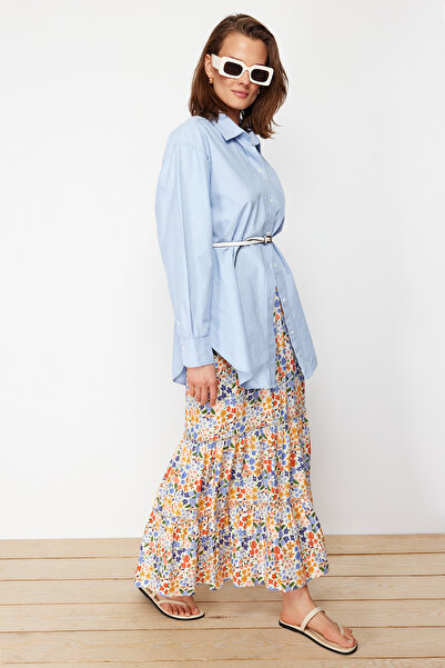 Trendyol Modest Ecru Colored Floral Patterned Woven Skirt TCTSS22EE00000