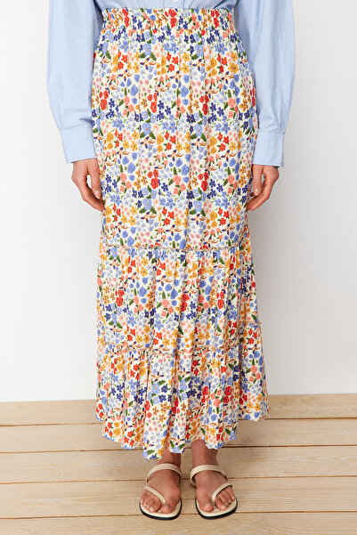 Trendyol Modest Ecru Colored Floral Patterned Woven Skirt TCTSS22EE00000
