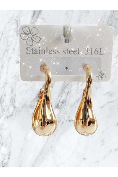 NFzzTakı أقراط من الفولاذ المقاوم للصدأ (316L) باللون الذهبي طويلة القطرة