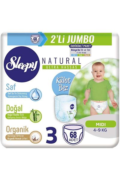Sleepy Unisex Baby Panties - Diapers Size 3, 68 Pieces, 2-Piece Jumbo
