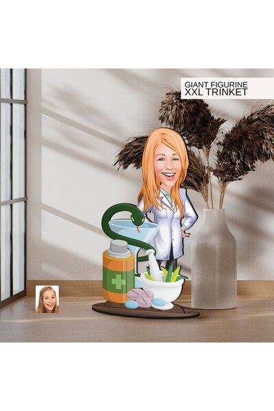 Bk Gift Kişiye Özel Eczacı Karikatürlü Büyük Boy Ahşap Biblo-6 Arkadaşa Hediy...