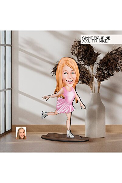 Bk Gift Kişiye Özel Buz Pateni Karikatürlü Büyük Boy Ahşap Biblo-1 Arkadaşa H...