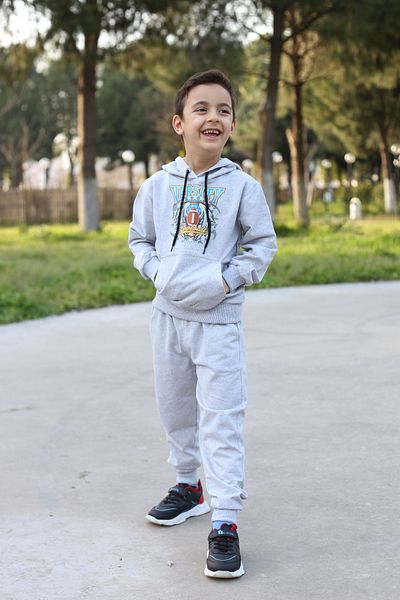SİNSER TEKS Hooded Kangaroo Pocket Children's Printed Seasonal Tracksuit Set Unisex