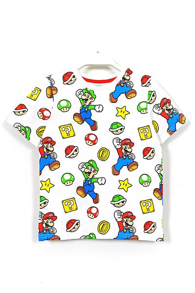 DobaKids Tricou pentru băieți cu imprimeu Super Mario Bross la 360 de grade 3-10 ani, alb