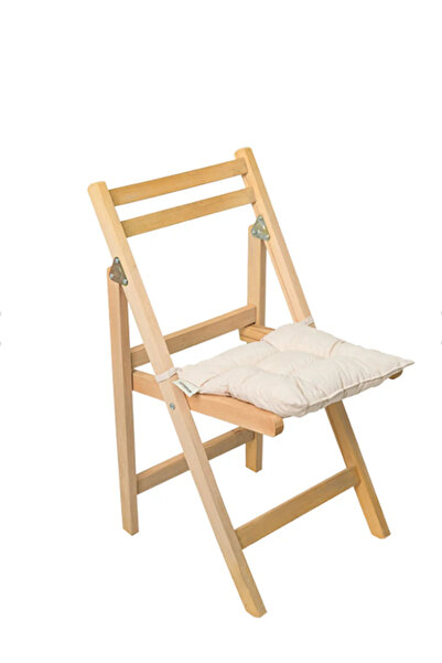 Rual Bahçe Balkon Mutfak Dolgulu Ahşap Sandalye Minderi Kendi Kumaşından İpli  40x40 cm Krem