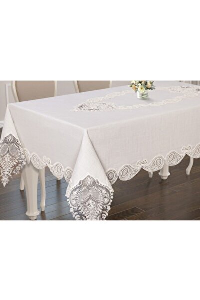 MELOŞ HOME مفرش طاولة دانتيل فرنسي من الكتان الليلكي 1.60-2.20