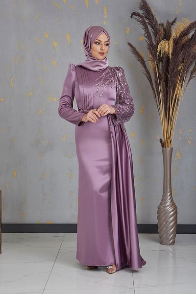 Surikka Βραδινό φόρεμα Efila Hijab με κεντημένο με χάντρες Dusty Rose