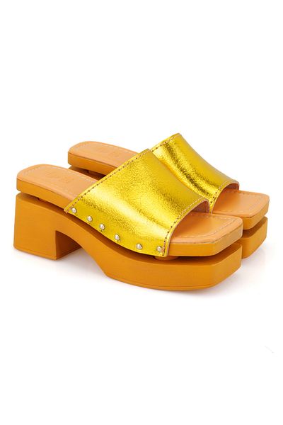 Desa Diahna Yellow Women's Heeled Leather Slippers