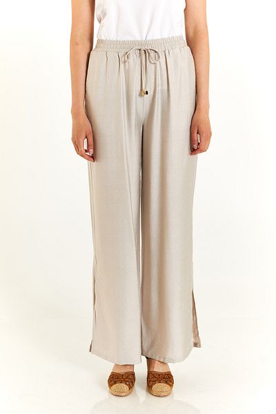 U.S. Polo Assn. SAYNO High Waist Elastic Waist Wide Leg Slit Comfortable Cut Side Pocket Women's Trousers