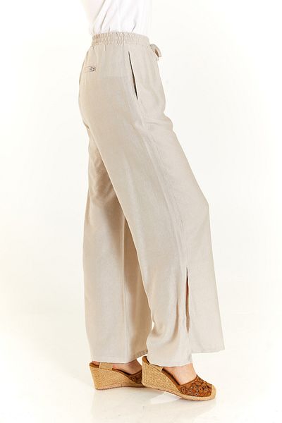 U.S. Polo Assn. SAYNO High Waist Elastic Waist Wide Leg Slit Comfortable Cut Side Pocket Women's Trousers