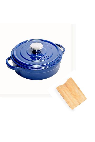 Sürel Demirdöküm 28 CM Short Pot Blue Bamboo Cutting Board