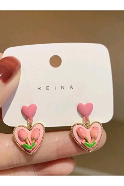 Shisa For Kids Kadın ve çocuk küpeleri Lale kalbi, 925 gümüş post, alerjiyi ö...