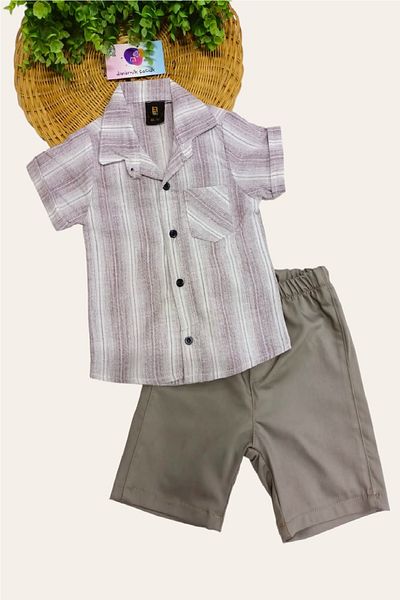 dinamik çocuk Cămașă subțire de vară cu mâneci scurte pentru băieți cu pantaloni scurți din satin Set de 2 bucăți pentru vacanță/potrivire completă