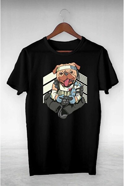 PERISENSE تي شيرت مطبوع كبير الحجم للنساء والرجال بتصميم كلب جالس للجنسين