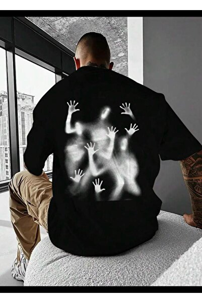 Combineman35 Tricou unisex Black Ghost, imprimat cu spatele, supradimensionat