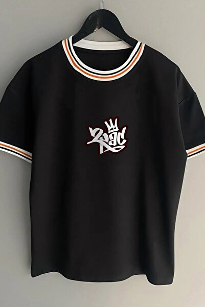 Vordevia Tricou negru de vară cu imprimeu 2pac, unisex, sezon nou, supradimensionat, cu guler