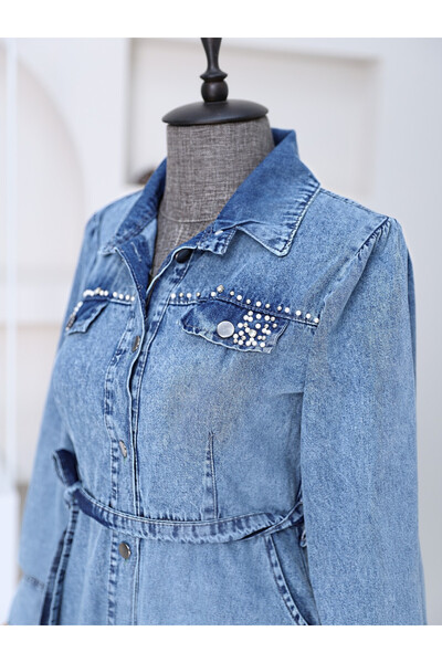 HİJABAYA Τζιν φόρεμα με πέτρινη λεπτομέρεια και λαιμόκοψη με κουμπιά