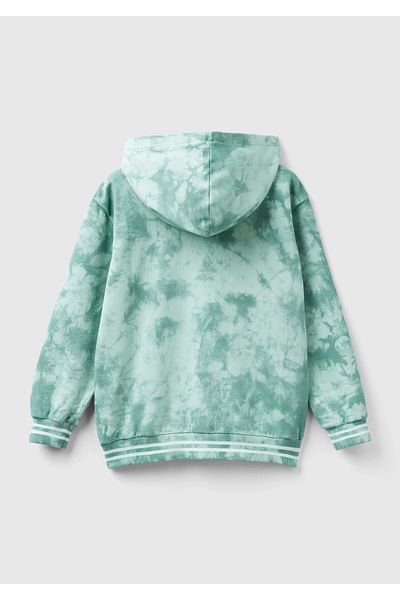 United Colors of Benetton Hanorac pentru băiat, cu dungi verzi, cu glugă, cu vopsea cravată