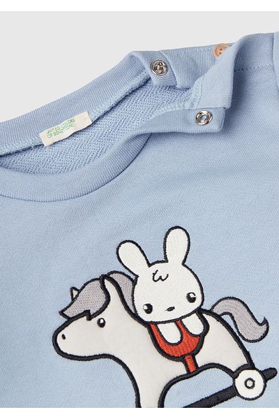 United Colors of Benetton Baby aviator blue front graphic Printed decorative button sweatshirt
