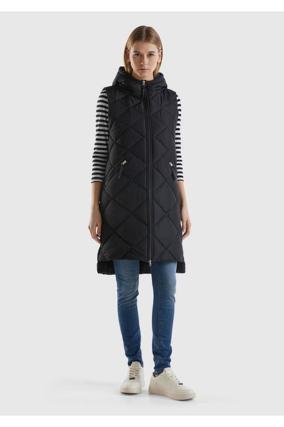 United Colors of Benetton Black Long Quilted Women's Coat - Sleeveless