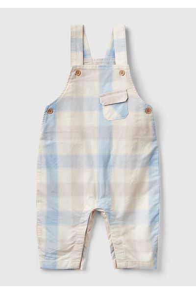 United Colors of Benetton Baby yellow-blue full patterned back embroidery patch pocket jumpsuit