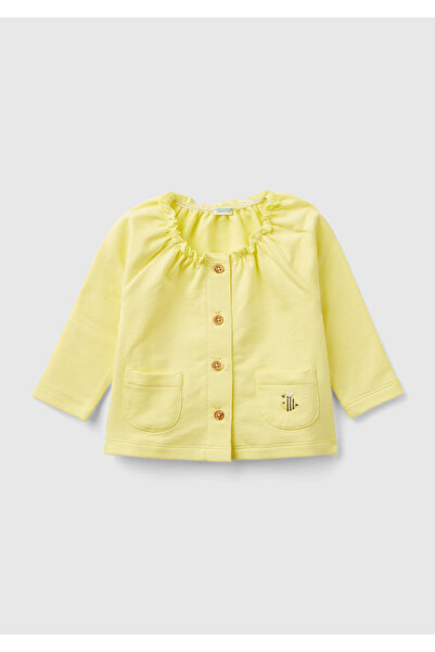 United Colors of Benetton Baby Yellow Patch Pocket Collar Ruffle Detailed But...