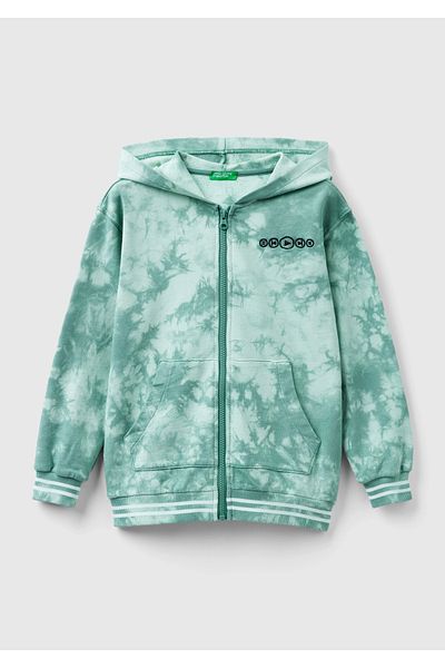 United Colors of Benetton Hanorac pentru băiat, cu dungi verzi, cu glugă, cu vopsea cravată