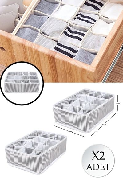 ESTİ 2 Pieces - 12 Compartment Organizer Drawer Organizer Grey-white