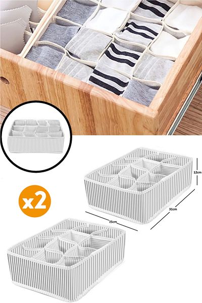 ESTİ 2 Pieces - 12 Compartment Organizer Drawer Organizer Grey-white