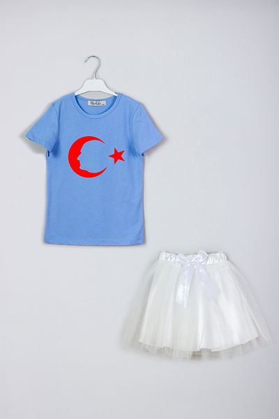MYADA Moon Star Ataturk Silhouette Imprimat Tricou Fustă Tutu Set Combinație