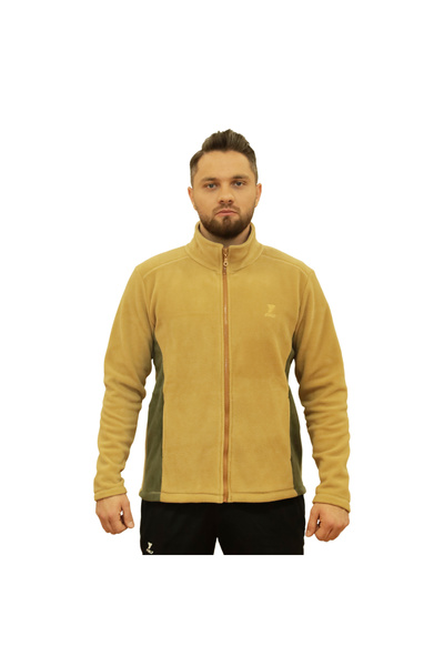Çift Renk Camel-haki Tam Fermuarlı Unisex Polar