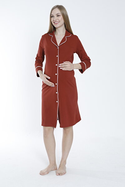 Miss Dünya Lissa Shirt Collar Buttoned Front Maternity and Maternity Nightgown