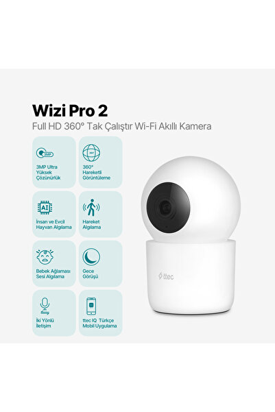 Ttec Wizi Pro 2 Full HD 360° Tak Çalıştır Wi-Fi Akıllı Kamera