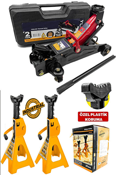 MOONSHOP 2,5 Tona Kadar Arabalı Tekerlekli Hidrolik Kriko Plastik Taşıma 3 Ton Kriko Standı Sehpa 2 li set.