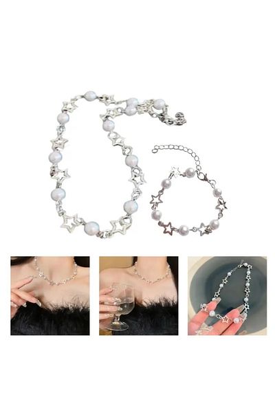 Köstebek Pearls and Stars Bracelet Necklace Set