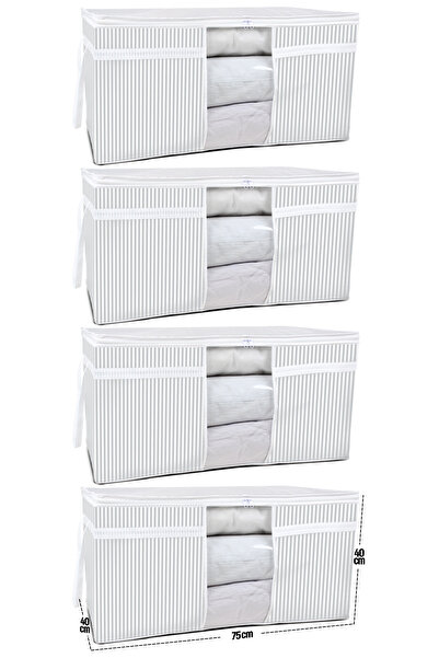 ESTİ 4 Adet - Pencereli Yastık Yorgan Hurcu Mega 75 X 40 X 40 Cm Gri Çizgili