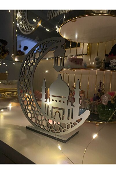 hoby shop Ramazan Ayına Özel Dekoratif Beyaz Mdf Mumluk Ramazan Süsleri