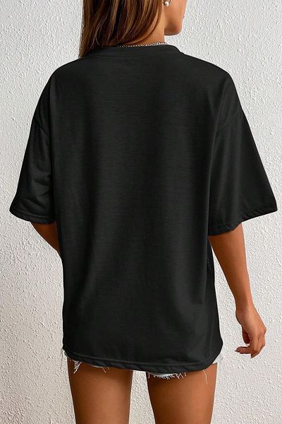 MODAGEN Unisex Black Crew Neck Smile Printed Oversize T-Shirt