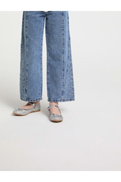 Escabel Pantaloni din denim cu picioare largi pentru fete, cu împodobire cu p...