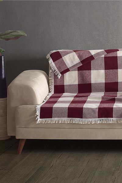 Lux Touch Husa Canapea Moderna Rosie Claret Efes 170 X 220 Cm Husa Canapea Pat Chester Bumbac cu ciucuri